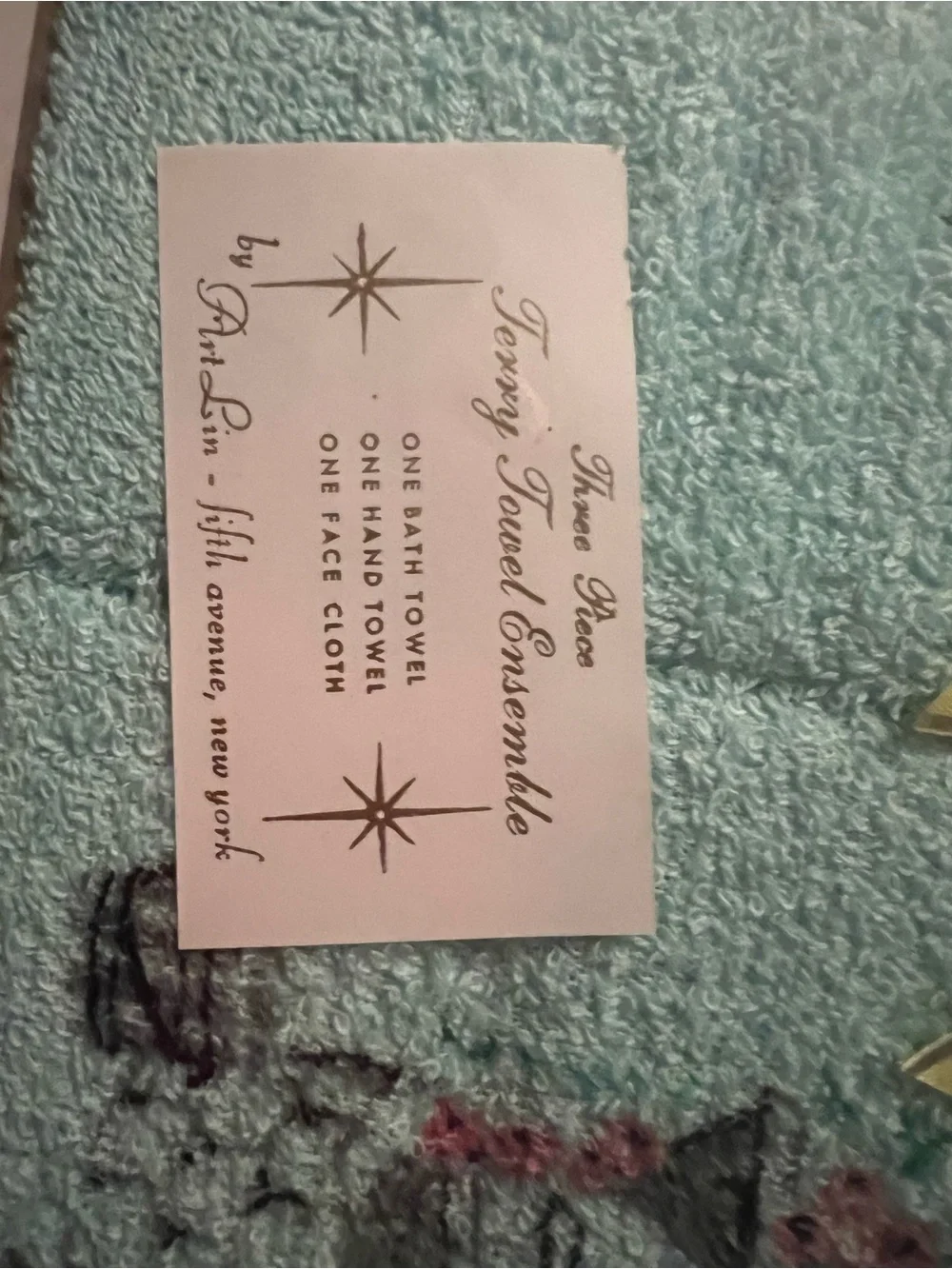 NWT Vintage Art Lin Fifth Avenue butterfly & wishing well Blue bath Towel Set